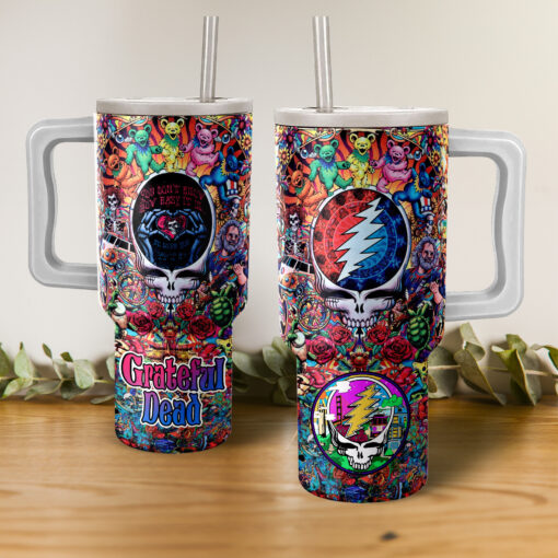 grateful dead band music custom stanley quencher 40oz stainless steel tumbler with handle rrgij