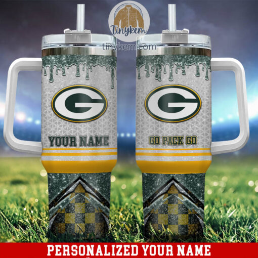 green bay packers glitter nfl custom stanley quencher 40oz stainless steel tumbler with handle qarfy