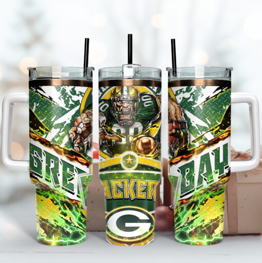 green bay packers nfl mascot custom stanley quencher 40oz stainless steel tumbler with handle hrmtm