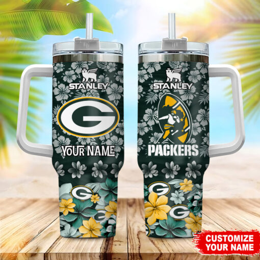 green bay packers nfl tropical floral custom stanley quencher 40oz stainless steel dy3s7