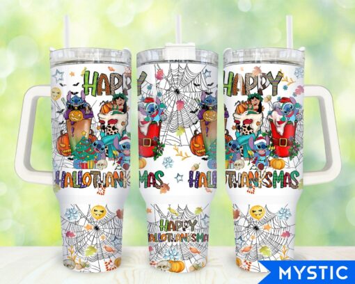 hallothanksmas lilo and stitch disney cartoon custom stanley quencher 40oz stainless steel tumbler with handle 2a3c7