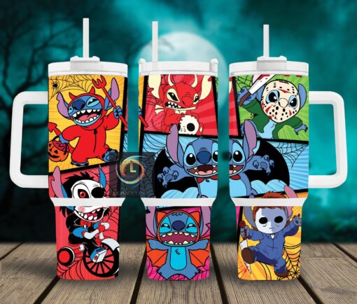 halloween stitch disney cartoon custom stanley quencher 40oz stainless steel tumbler with handle t98na