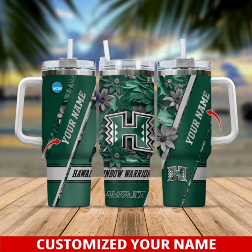 hawaii rainbow warriors ncaa custom stanley quencher 40oz stainless steel tumbler with handle kysi3