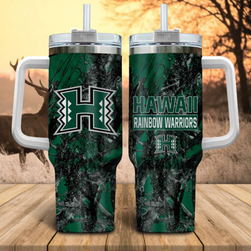 hawaii rainbow warriors ncaa hunting custom stanley quencher 40oz stainless steel tumbler with handle vg3rp