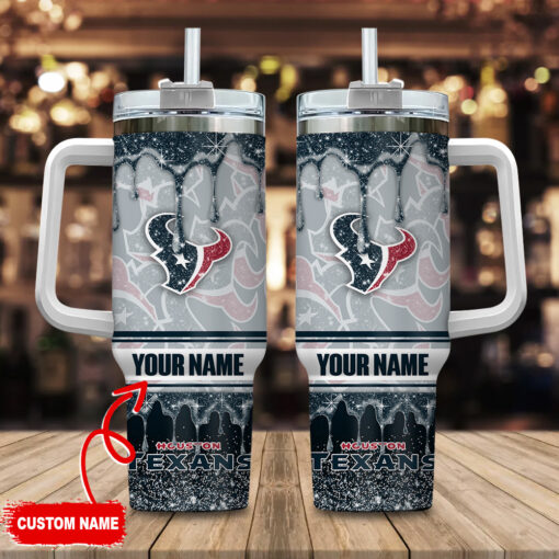 houston texans nfl glitter custom stanley quencher 40oz stainless steel tumbler with handle opvky