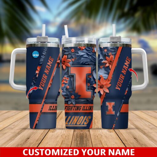 illinois fighting illini ncaa custom stanley quencher 40oz stainless steel tumbler with handle