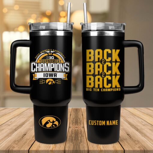 iowa hawkeyes 2024 big ten womens basketball tournament champions ncaa custom stanley quencher 40oz stainless steel