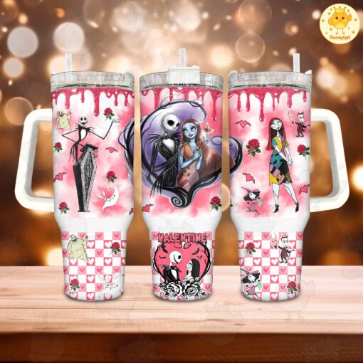 jack and sally the nightmare before christmas cartoon custom stanley quencher 40oz stainless steel tumbler with handle hvsdg