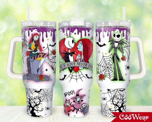 jack and sally the nightmare before christmas cartoon custom stanley quencher 40oz stainless steel tumbler with handle