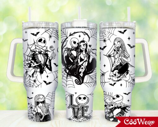 jack and sally the nightmare before christmas cartoon custom stanley quencher 40oz stainless steel tumbler with handle lsmlu