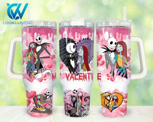 jack and sally the nightmare before christmas cartoon custom stanley quencher 40oz stainless steel tumbler with handle ltrh2