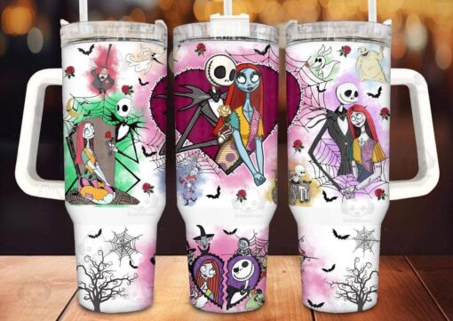 jack and sally the nightmare before christmas cartoon custom stanley quencher 40oz stainless steel tumbler with handle qmy9y