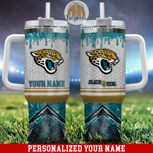 jacksonville jaguars glitter nfl custom stanley quencher 40oz stainless steel tumbler with handle ctiic