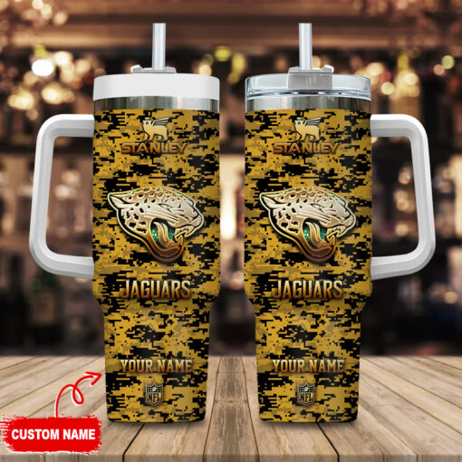 jacksonville jaguars nfl camouflage golden logo custom stanley quencher 40oz stainless steel tumbler with handle h7ksv