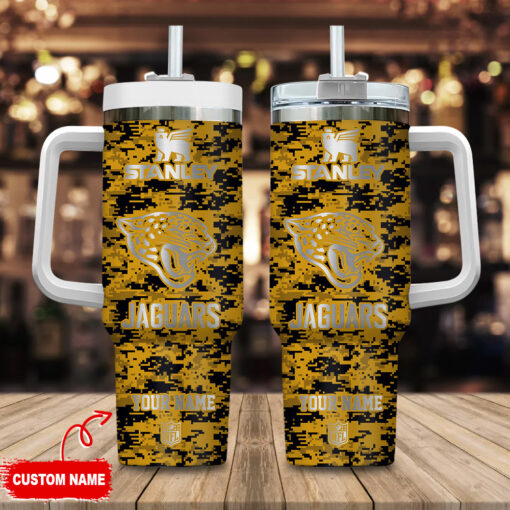 jacksonville jaguars nfl camouflage silver logo custom stanley quencher 40oz stainless steel tumbler with handle sfktl