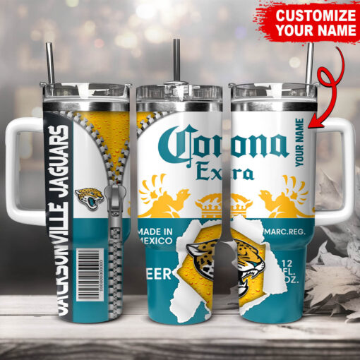 jacksonville jaguars nfl corona extra custom stanley quencher 40oz stainless steel tumbler with handle bvriq