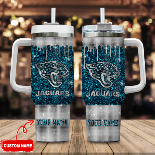 jacksonville jaguars nfl glitter and diamonds bling custom stanley quencher 40oz stainless steel tumbler with handle ly1vc