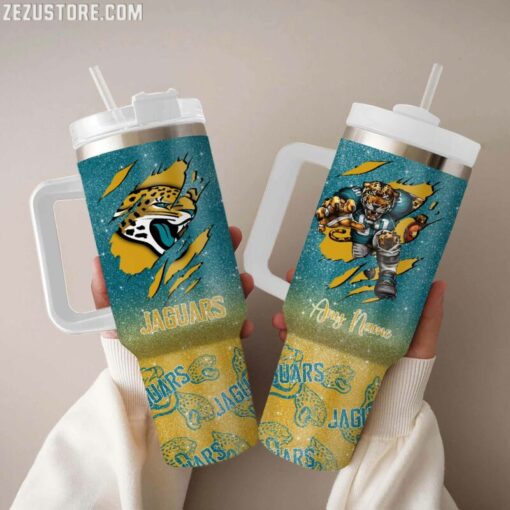 jacksonville jaguars nfl glitter custom stanley quencher 40oz stainless steel tumbler with handle