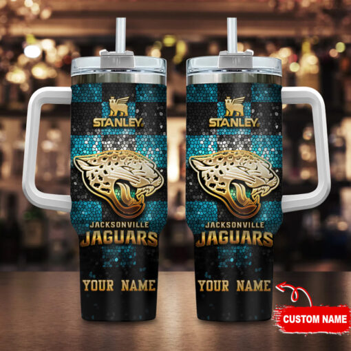 jacksonville jaguars nfl glitter golden logo custom stanley quencher 40oz stainless steel tumbler with handle ikemq