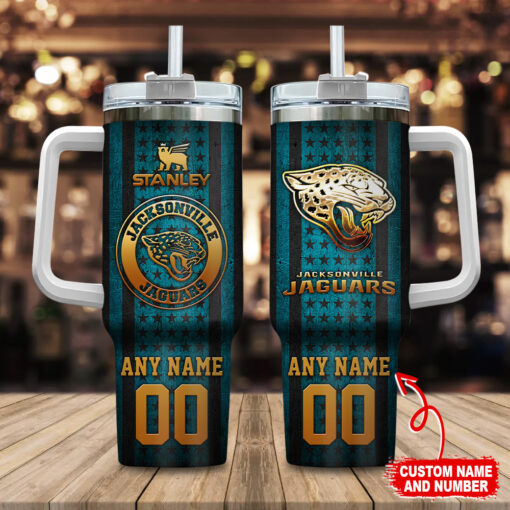 jacksonville jaguars nfl golden logos us flag custom stanley quencher 40oz stainless steel tumbler with handle hgwdn