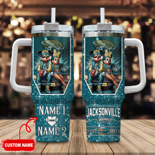 jacksonville jaguars nfl mickey and minnie couple custom stanley quencher 40oz stainless steel tumbler with handle ybmn9