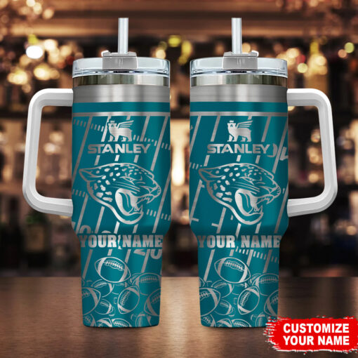 jacksonville jaguars nfl silver custom stanley quencher 40oz stainless steel tumbler with handle