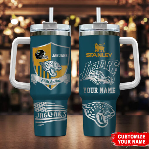 jacksonville jaguars nfl silver logo custom stanley quencher 40oz stainless steel tumbler with handle eovcl