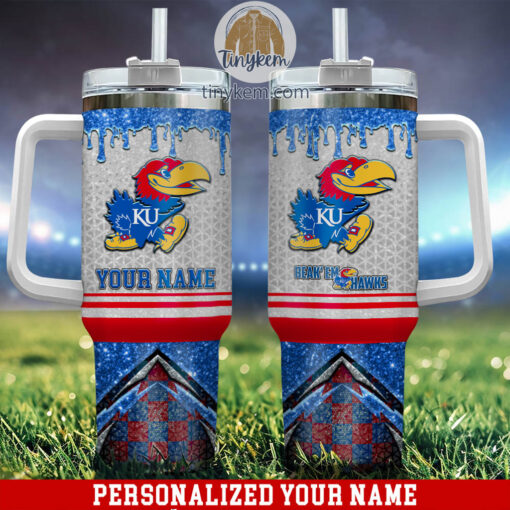 kansas jayhawks glitter ncaa custom stanley quencher 40oz stainless steel tumbler with handle i3lre