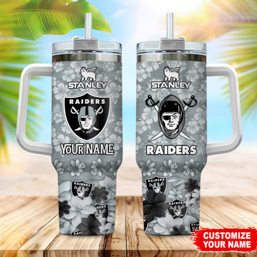 las vegas raiders nfl tropical floral custom stanley quencher 40oz stainless steel