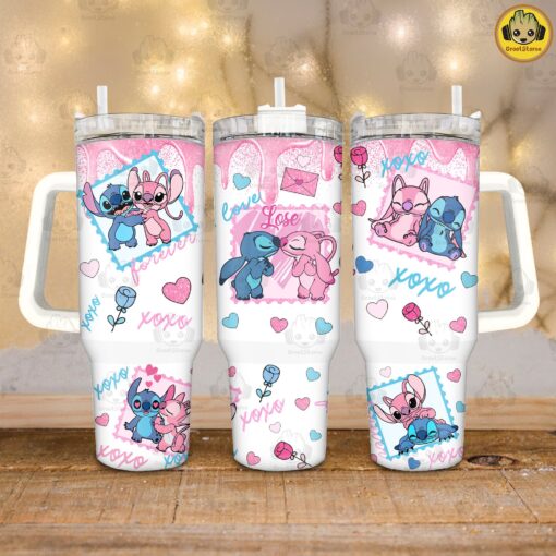 lilo and stitch valentine xoxo disney cartoon custom stanley quencher 40oz stainless steel tumbler with handle gezvc