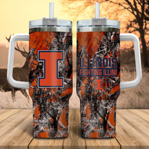 llinois fighting illini ncaa hunting custom stanley quencher 40oz stainless steel tumbler with handle gr9la