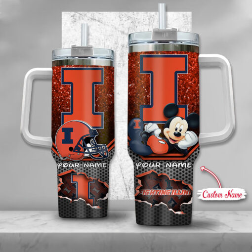 llinois fighting illini ncaa mickey mouse custom stanley quencher 40oz stainless steel tumbler with handle lyjd9