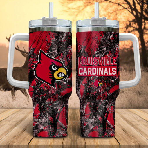 louisville cardinals ncaa hunting custom stanley quencher 40oz stainless steel tumbler with handle h0m3c