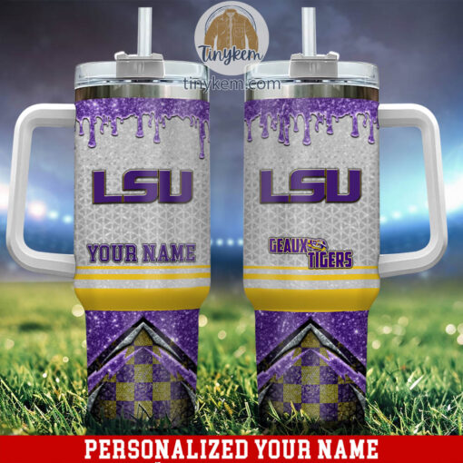 lsu tigers glitter ncaa custom stanley quencher 40oz stainless steel tumbler with handle iafgv