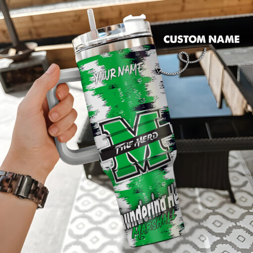 marshall thundering herd ncaa custom stanley quencher 40oz stainless steel tumbler with handle qyak8