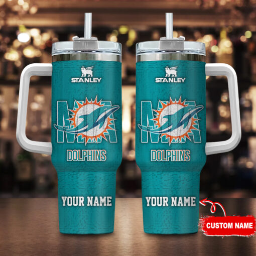 miami dolphins nfl 3d logo custom stanley quencher 40oz stainless steel tumbler with handle r4w7l