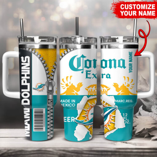 miami dolphins nfl corona extra custom stanley quencher 40oz stainless steel tumbler with handle 1fla6