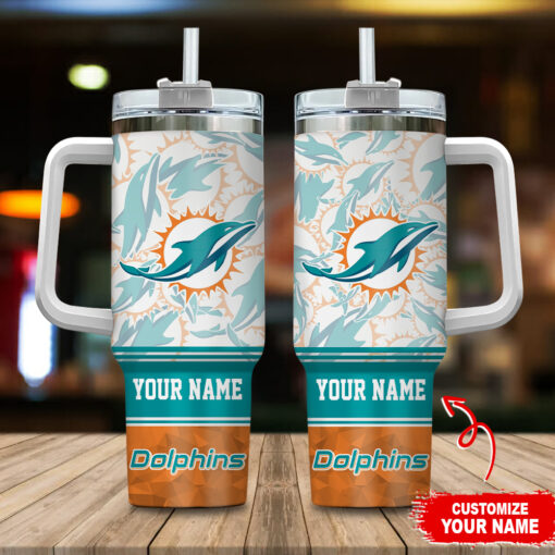 miami dolphins nfl custom stanley quencher 40oz stainless steel tumbler with handle z418a