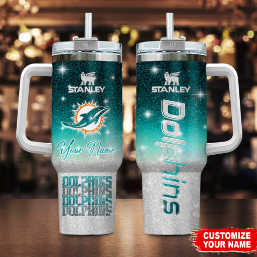 miami dolphins nfl glitter custom stanley quencher 40oz stainless steel tumbler with handle iwz3r