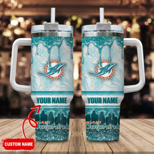 miami dolphins nfl glitter custom stanley quencher 40oz stainless steel tumbler with handle tvchs