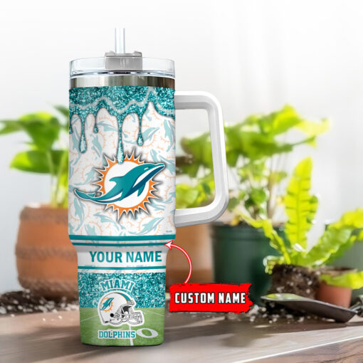 miami dolphins nfl glitter custom stanley quencher 40oz stainless steel tumbler with handle vn87b