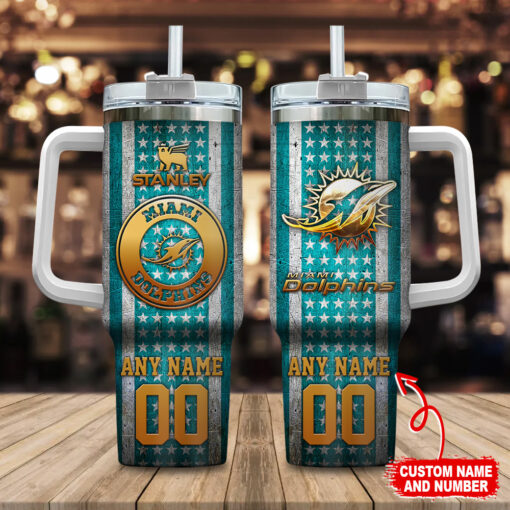 miami dolphins nfl golden logos us flag custom stanley quencher 40oz stainless steel tumbler with handle m6nsm