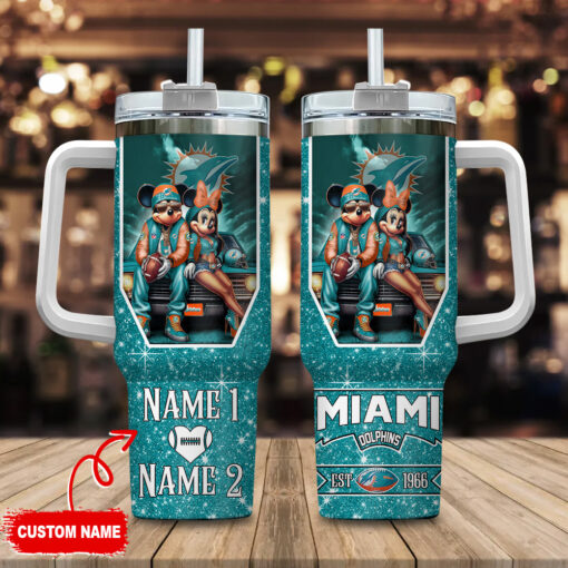 miami dolphins nfl mickey and minnie couple custom stanley quencher 40oz stainless steel tumbler with handle sruqo