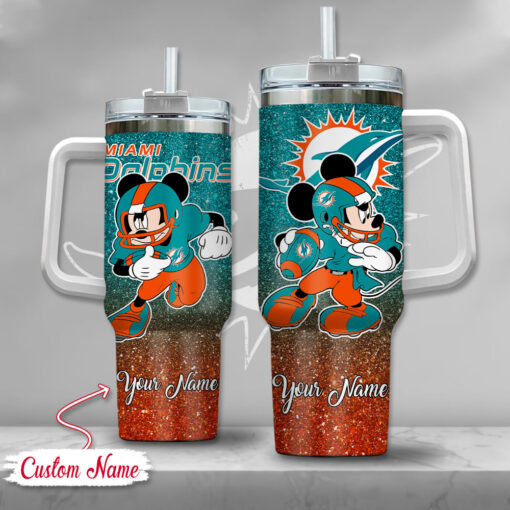 miami dolphins nfl mickey mouse glitter custom stanley quencher 40oz stainless steel tumbler with handle jjeze