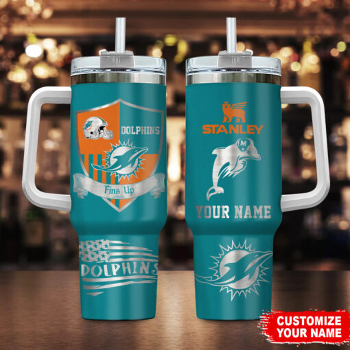 miami dolphins nfl silver logo custom stanley quencher 40oz stainless steel tumbler with handle n3zmq