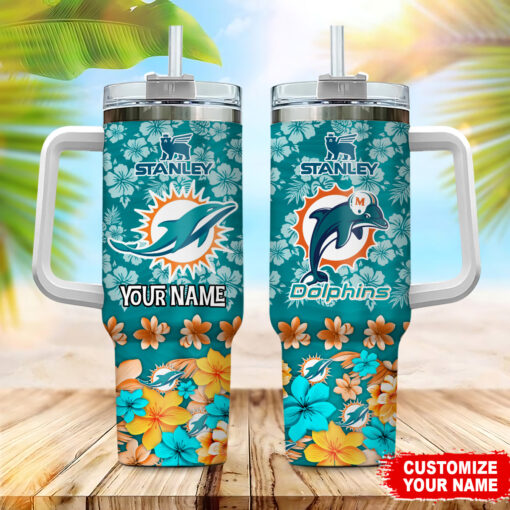 miami dolphins nfl tropical floral custom stanley quencher 40oz stainless steel gclv7