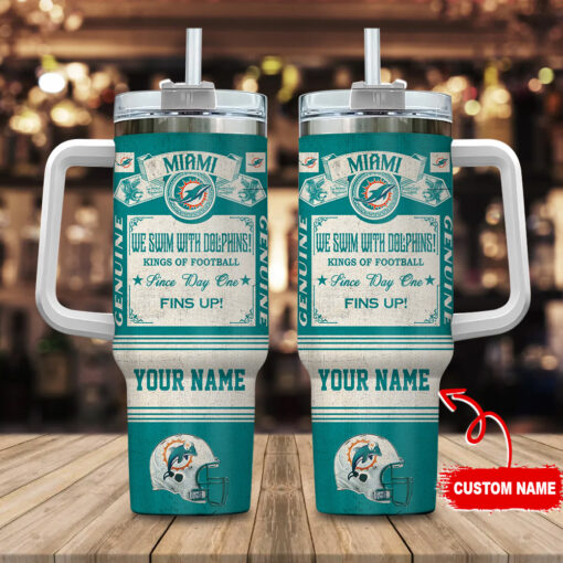 miami dolphins nfl vintage kings of football custom stanley quencher 40oz stainless steel tumbler with handle jn62d