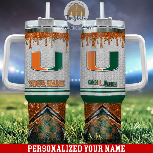 miami hurricanes glitter ncaa custom stanley quencher 40oz stainless steel tumbler with handle epb57