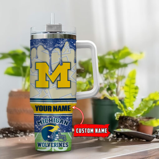 michigan wolverines ncaa glitter custom stanley quencher 40oz stainless steel tumbler with handle tnwwh