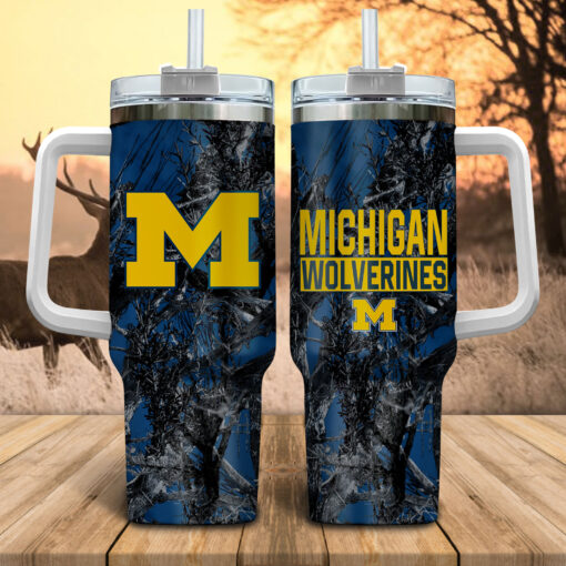 michigan wolverines ncaa hunting custom stanley quencher 40oz stainless steel tumbler with handle n1mov